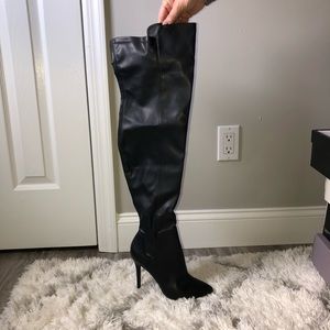 Black Pleather Thigh High Boots